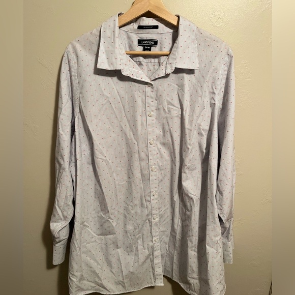 Lands End Women's Supima Button Up Shirt 3/4 Sleeve Striped Oxford Stretch Top - Picture 3 of 12